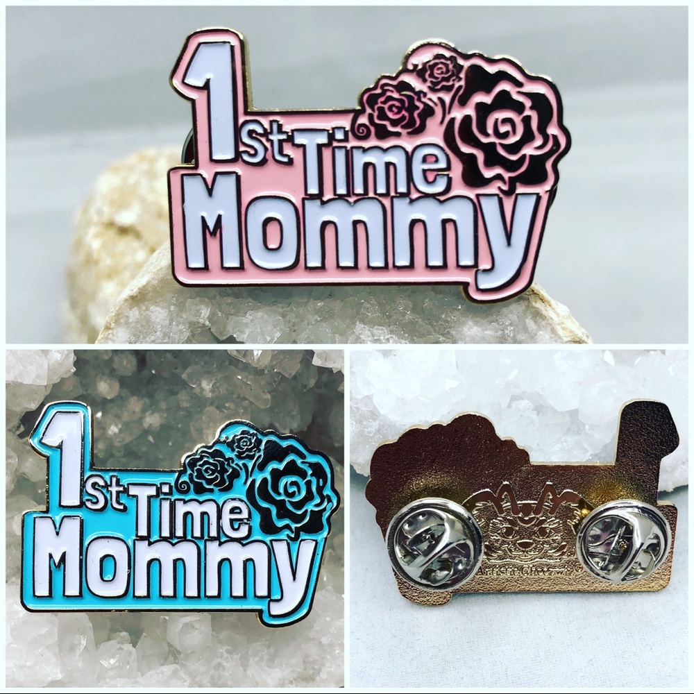 Soft enamel pin celebrating new motherhood